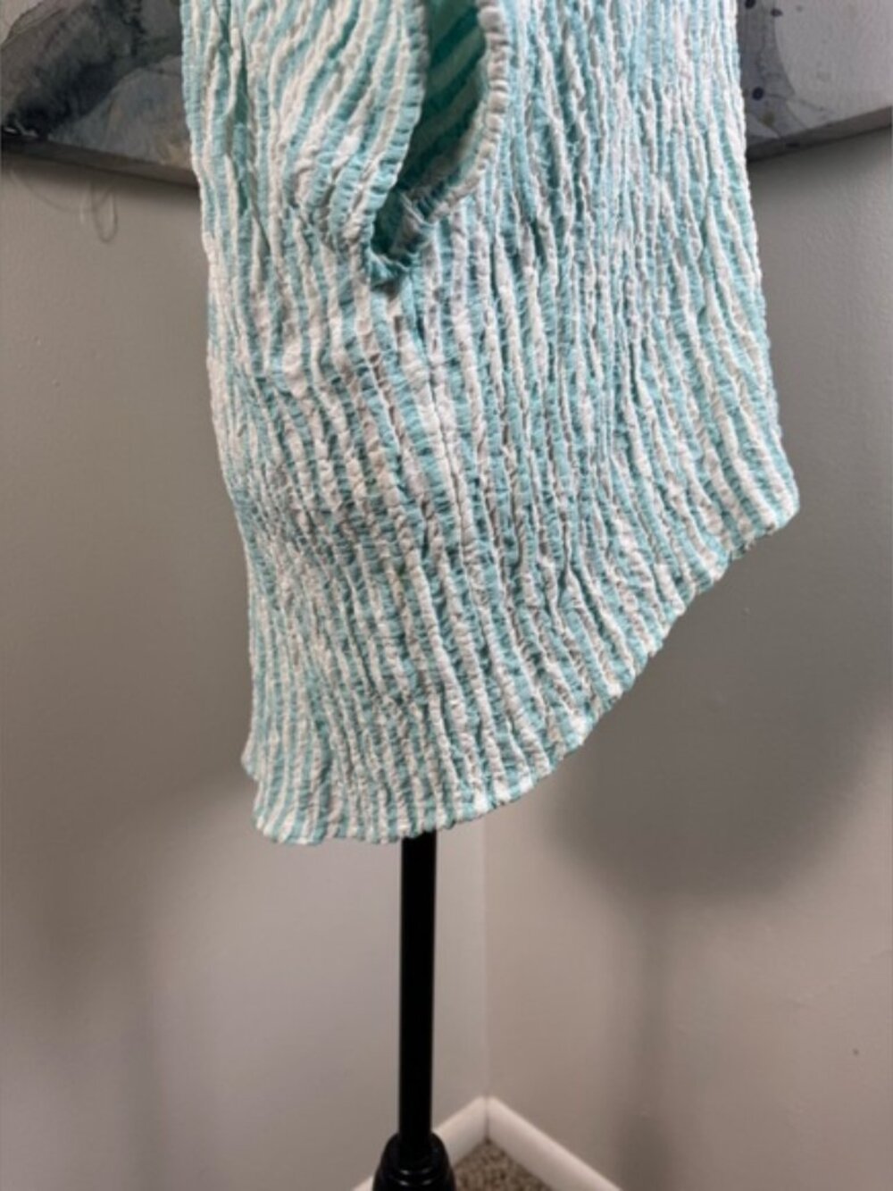 BOHO CHIC Aqua Stripe Cotton Oversized Turtleneck Tunic Top S - Picture 5 of 10